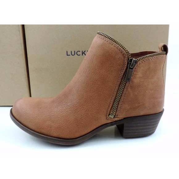 Lucky Brand Bartalino Block Heel Booties Ankle Boots Leather Whisky Size 7.5 - Picture 4 of 8